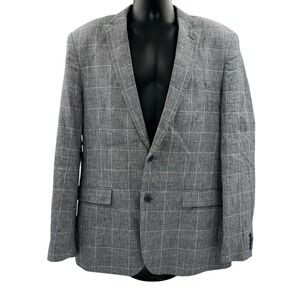 Express Mens Extra Slim Glen Plaid Linen Blend Blazer Grey 44L 023900212